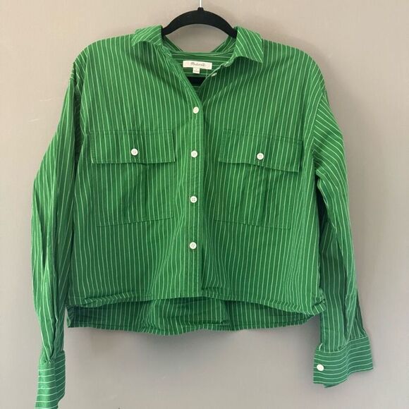 $65 Madewell Green crop button up Shirt size S m4 - Picture 3 of 5